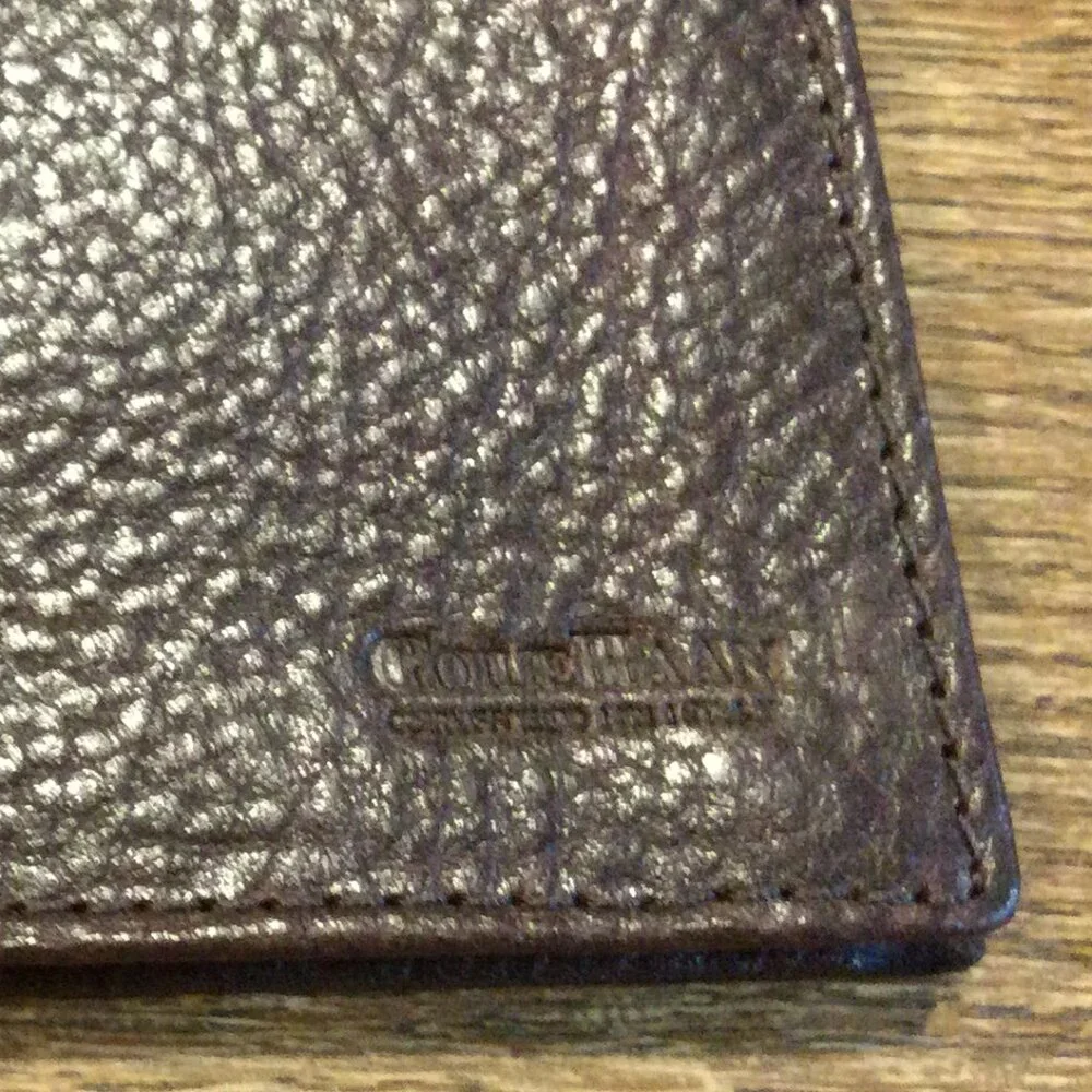 NEW! COLE HAAN Dark Brown Leather Slim Wallet Made in Italy